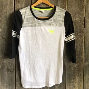 VS PINK Half sleeve black/white/neon yellow tee XS